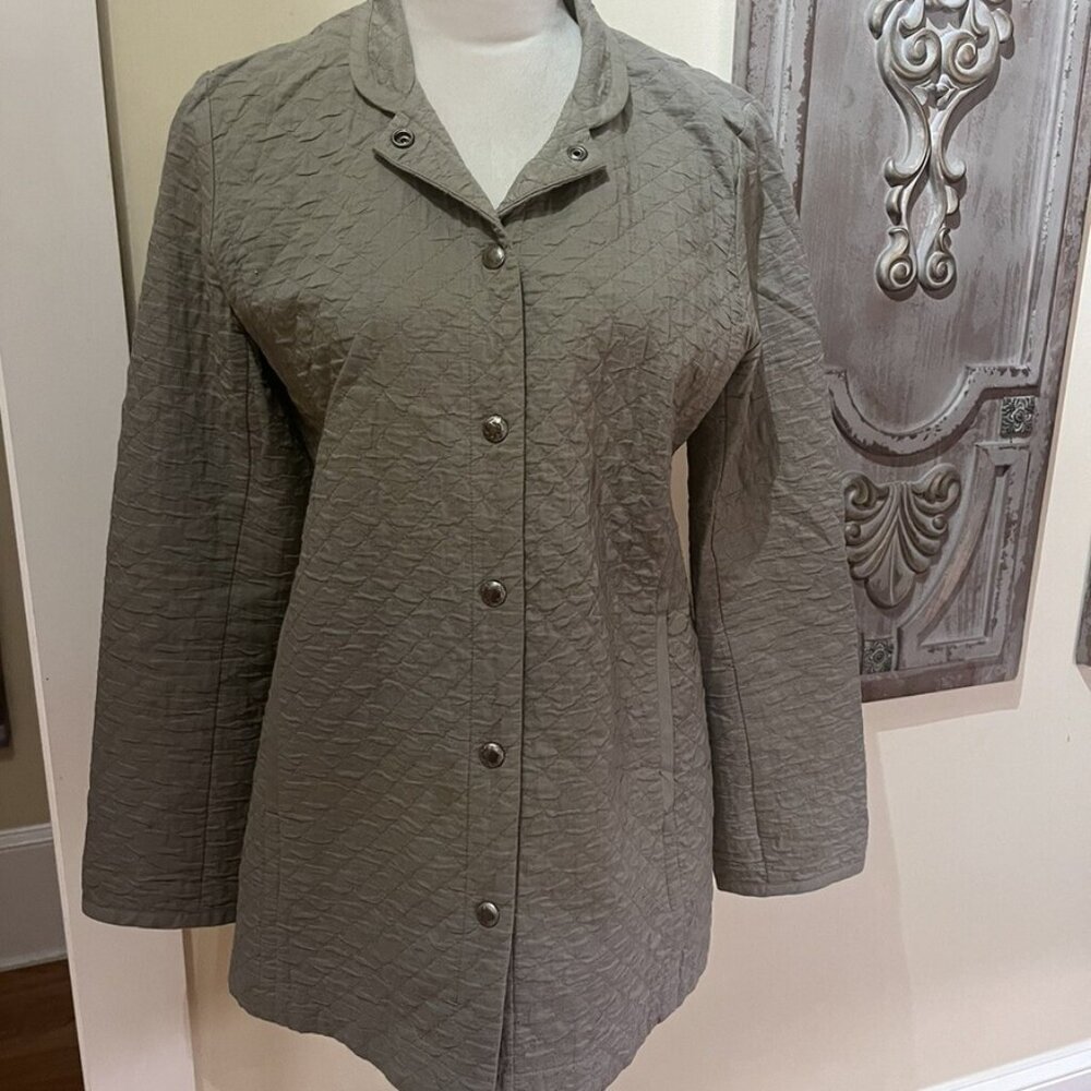 Eileen Fisher Quilted Snap Jacket Taupe Lightweight Cotton – xs organic cotton